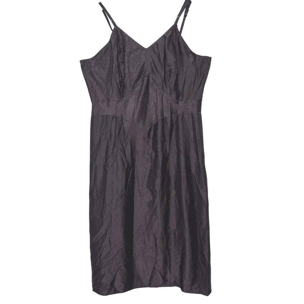 Vintage 1950s Bur-Mil Lingerie Satin Slip Dress Size 40‎ Chocoloate Brown Midi